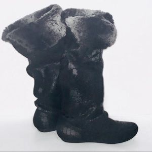 Black Tall Distressed Flat Boot